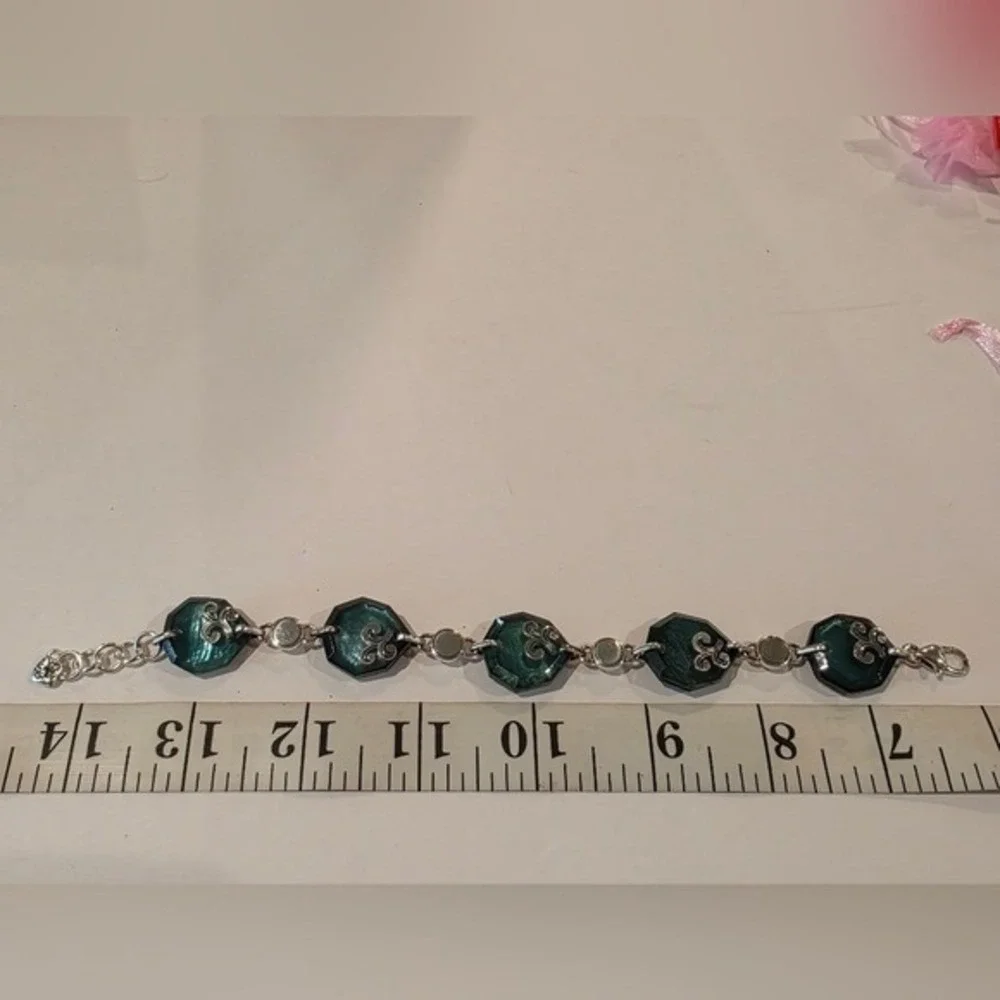 Brighton Silver Plated Octagon Jade‎ Green Stone Bracelet Jewelry